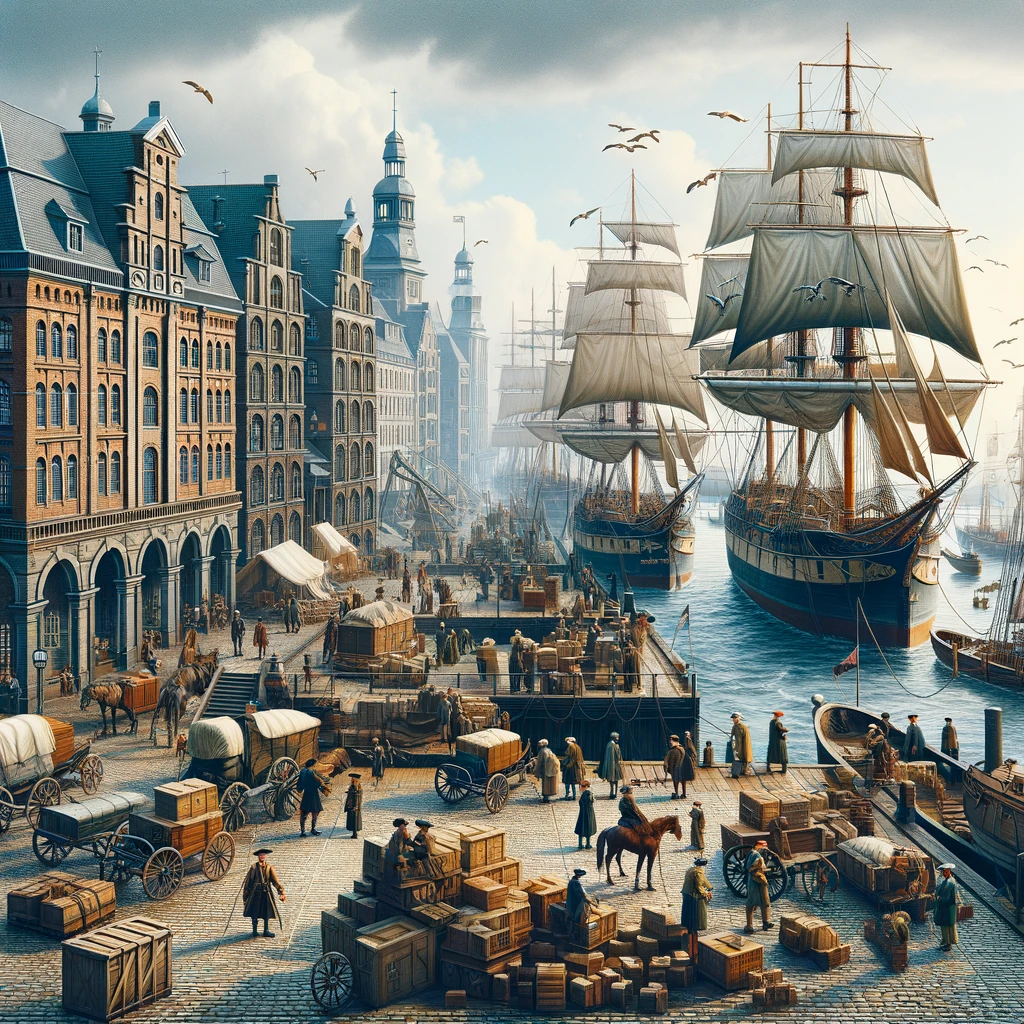 Imagem ilustrativa do porto de Hamburgo no século 19