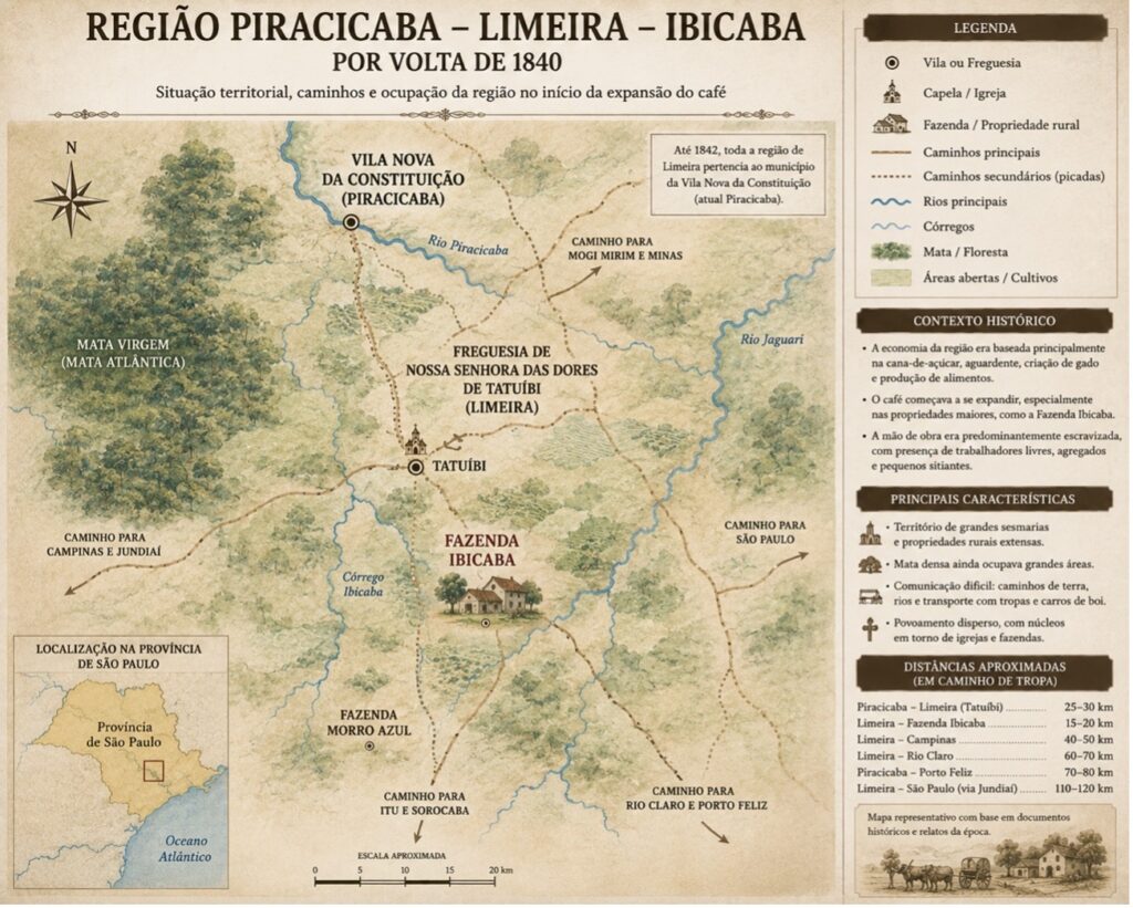 Mapa da região de Ibicaba no século 19