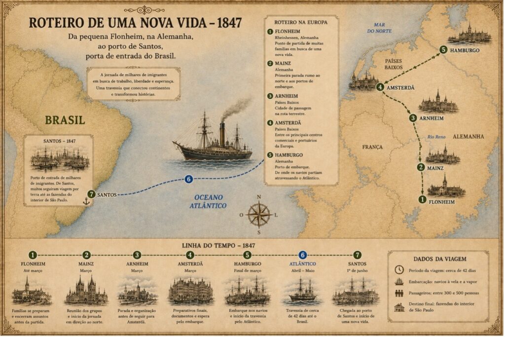 Trajeto dos imigrantes rumo ao Brasil